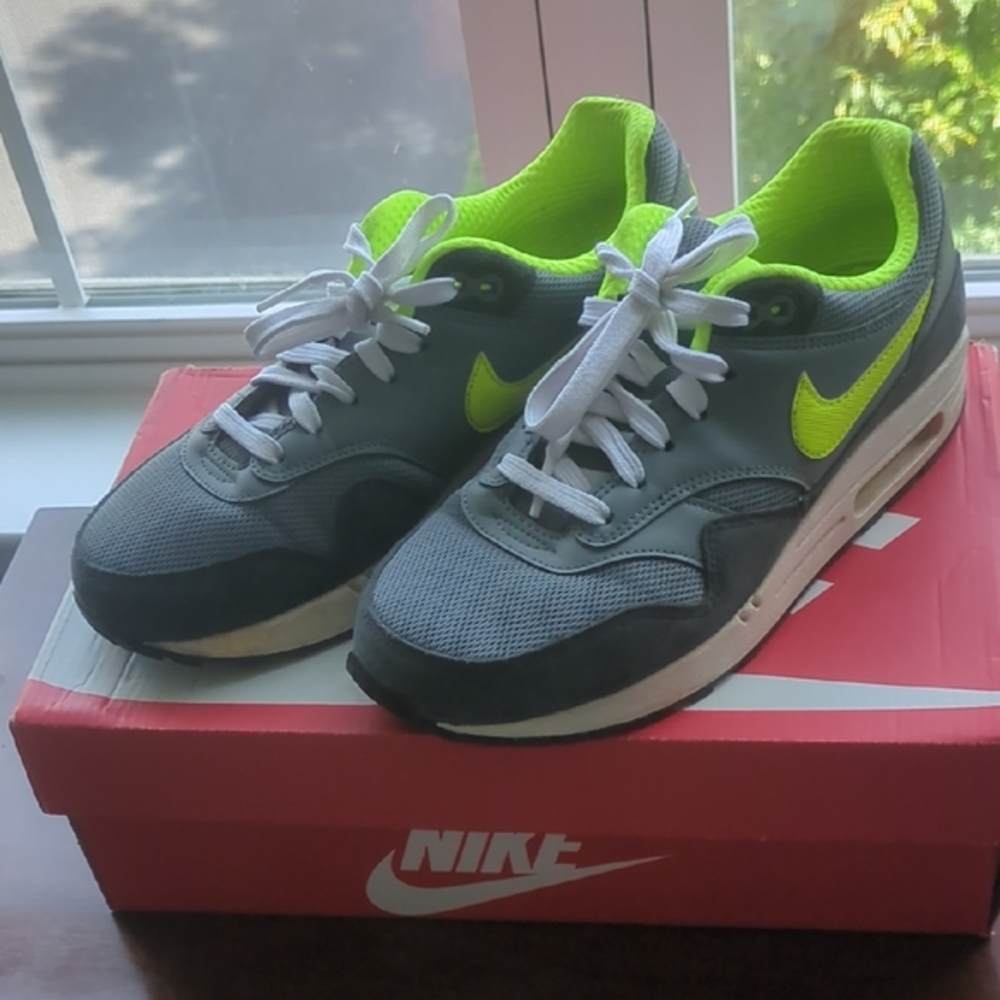 Nike Gray and Green Air Max 1(GS) Sneakers